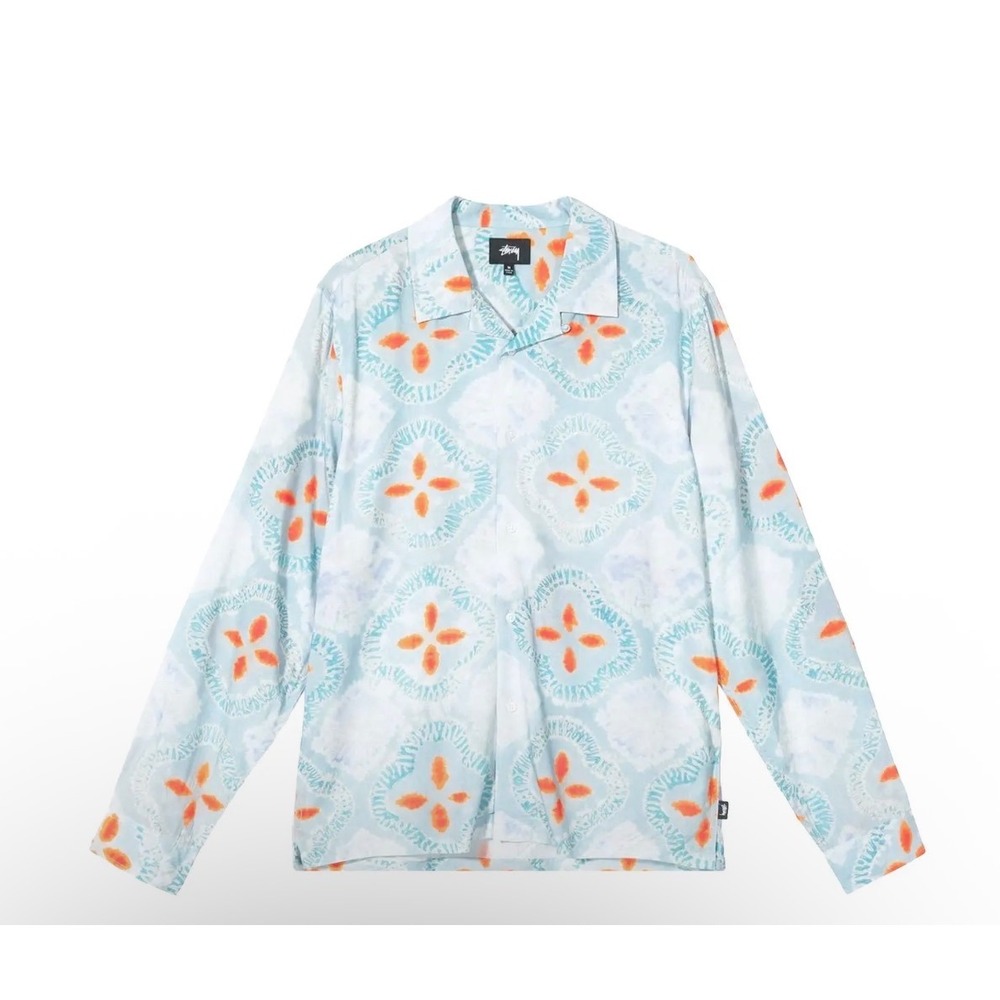 Stussy Button Down Shirt Mens XL Blue Tie Sonoma Dyed Medallion Streetwear